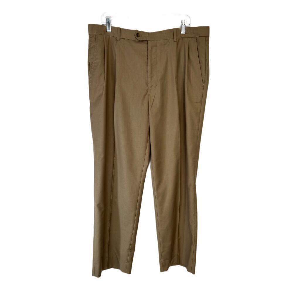 Men's Tasso Elba Tailored Fit Brown Pleated Front Dress Pants Size 36 / 30